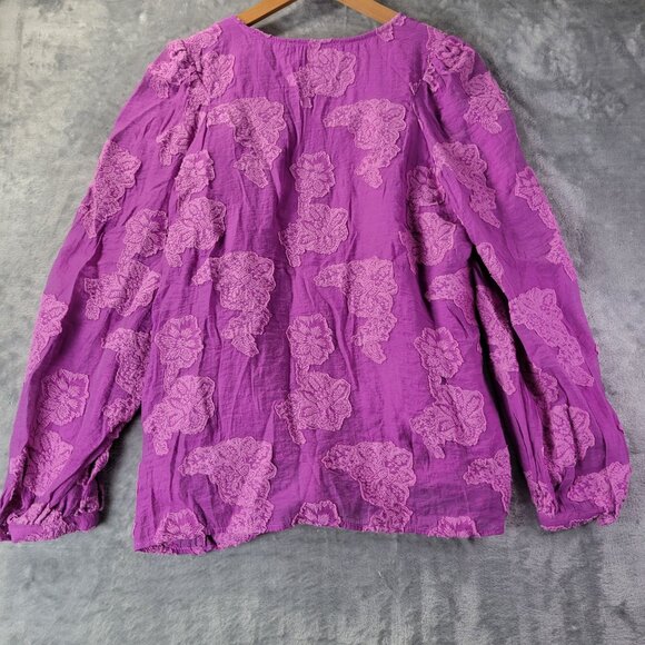 LOFT Womens M Purple Floral Jacquard Blouse Long Sleeve Keyhole Boho Romantic - Picture 1 of 10